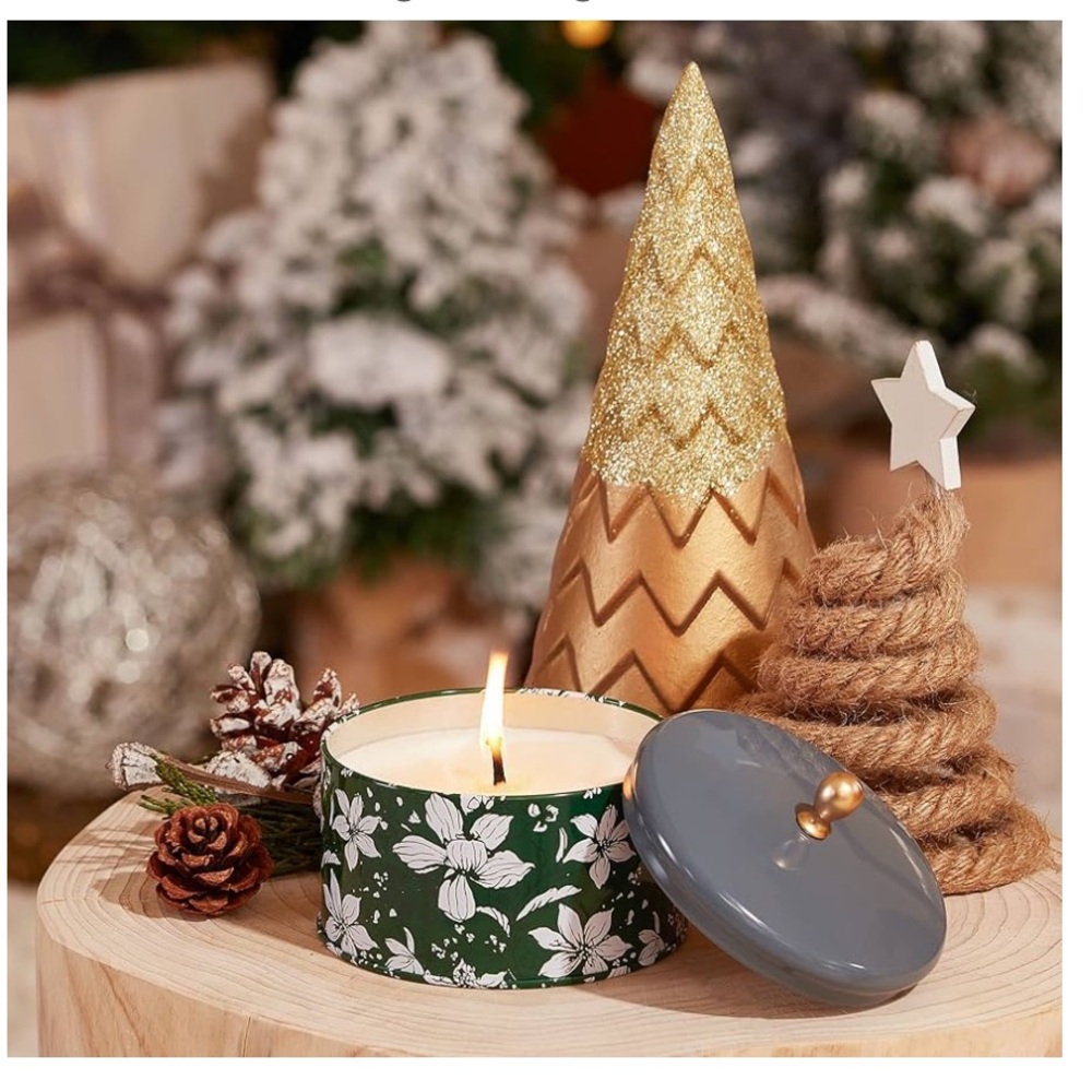 La Jolie Muse Holiday Scented Candle with Green Floral Design